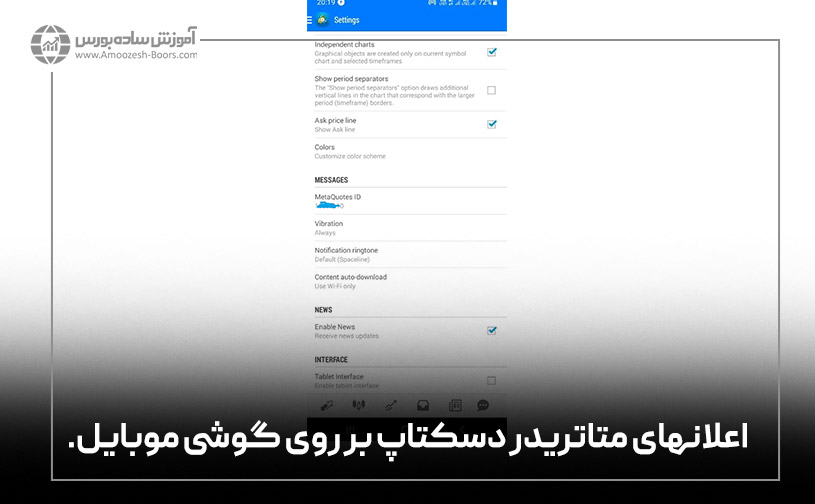 اعلانهای متاتریدر دسکتاپ بر روی گوشی موبایل